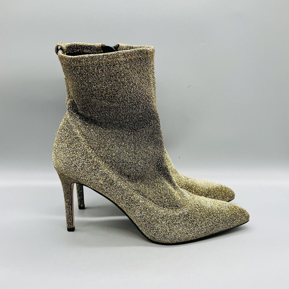 Sam Edelman Boots Womens 11 Gold Glitter Olson Ankle‎ Zip Stiletto Booties Shoes